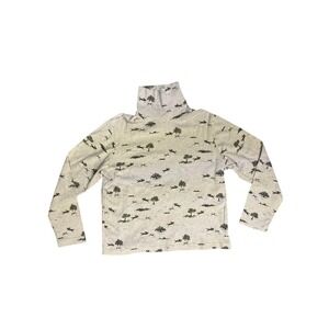 David Brooks Womens Gray Cotton Fox Hunt Equestrian Print Turtleneck Top L